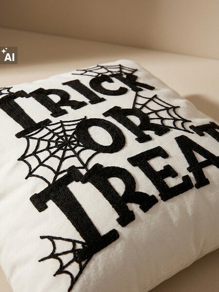 Sinsay - Halloweenský dekorativní povlak na polštář s nápisem a motivem pavučiny - bílá