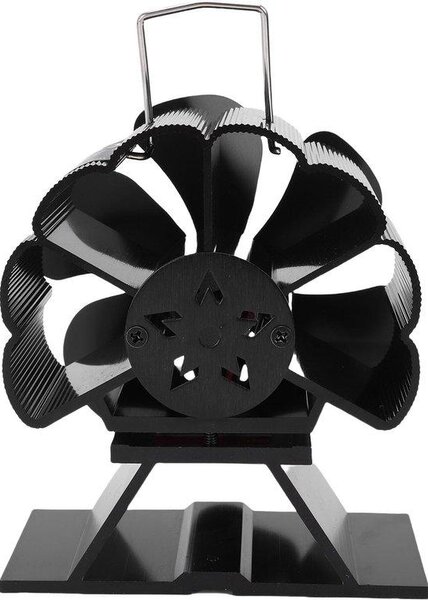 Ventilátor pro kamna, vyrobený z hliníkové slitiny, poháněný teplem, s termickou ochranou proti přehřátí, určený pro peletová kamna a krby