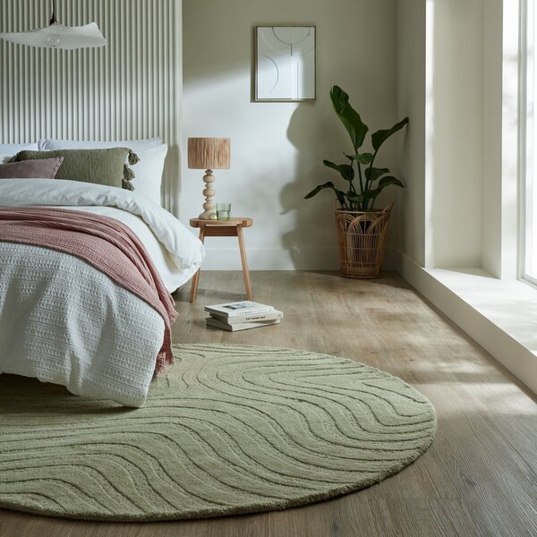 Khaki ručně tkaný vlněný kulatý koberec ø 160 cm Mesmerise Sage – Flair Rugs