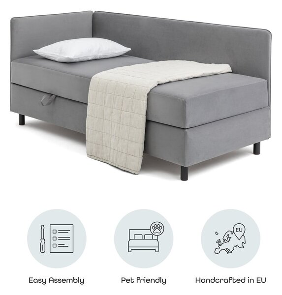 Šedá čalouněná jednolůžková postel s úložným prostorem s matrací 90x200 cm Avela – Bonami Selection
