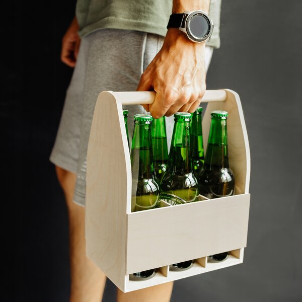 Dřevěná bedna na pivo s nosičem na lahve - dárek