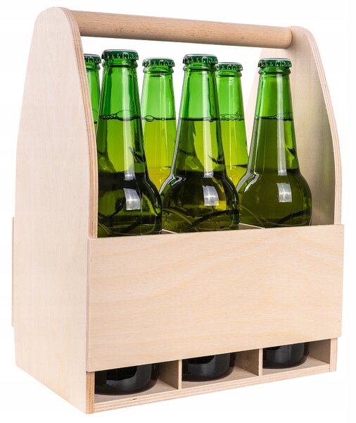 Dřevěná bedna na pivo s nosičem na lahve - dárek