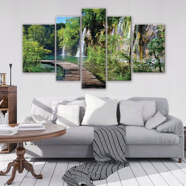 Obraz do obýváku VODOPÁD JEZERO triptych 170x100