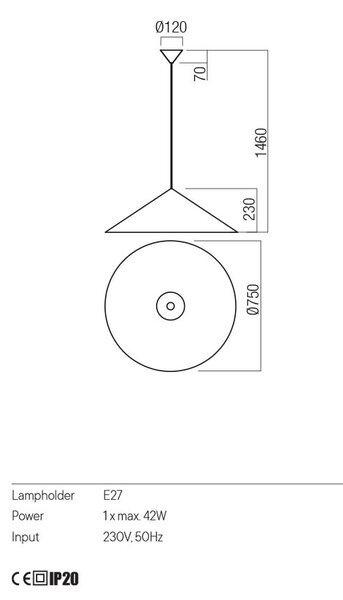 Redo Minimalistické závěsné svítidlo KONOS, ø75cm Barva: Černá