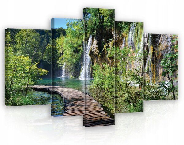 Obraz do obýváku VODOPÁD JEZERO triptych 170x100