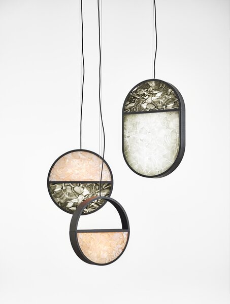 Brokis Designové závěsné svítidlo Geometric 1/2 BOTTOM PC1142, ⌀40cm Barva spodní části skla: triplex opál BROKISGLASS (CGGB2768), Povrchová úprava skla: lesklý povrch (lícová strana) (CGSU2736)