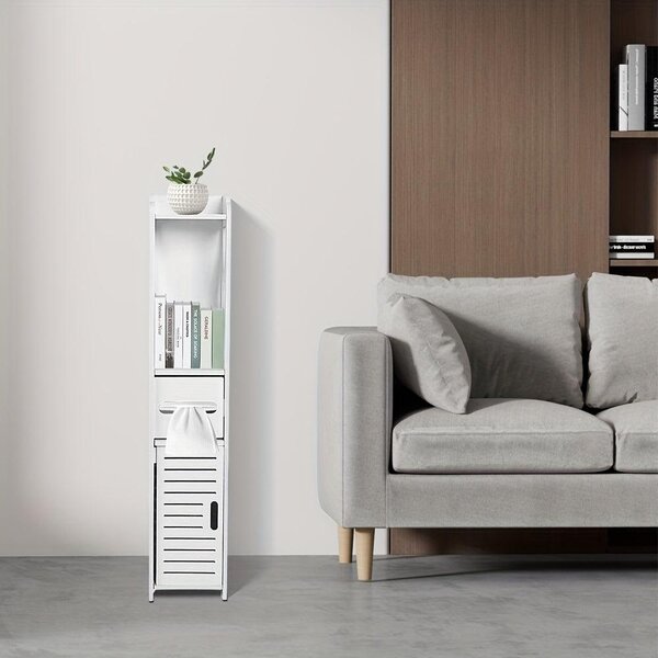 Skříňka do koupelny - Úložná skříň - Vysoká skříň - Úložný nábytek - Úzká skříň - Kompaktní design - PVC a tvrdé dřevo