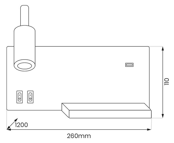 Nástěnné LED svítidlo Shelf, 1x LED 4+5+2w, 4000k, b/w, vypínač