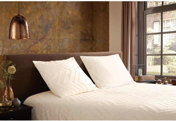 Krémové prodloužené povlečení na dvoulůžko z mikrovlákna 200x220 cm Pure Zigzag – Good Morning