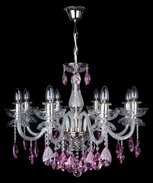 DBK GLASS 8 Arms Crystal chandelier with smooth glass arms & Cut violet fuchsia almonds 2050-8-NKmg