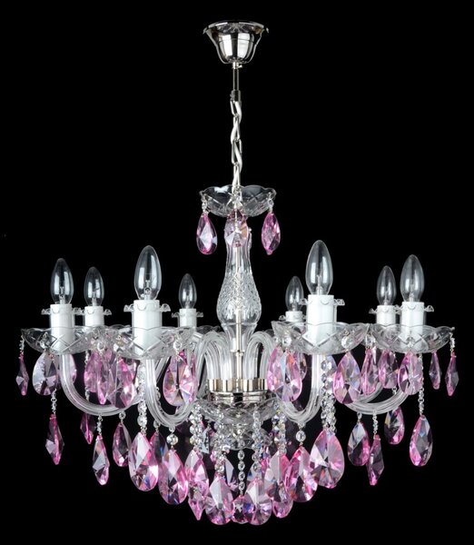 DBK GLASS 8 Arms Crystal chandelier with smooth glass arms & Cut violet fuchsia almonds 2040-8-NKmg