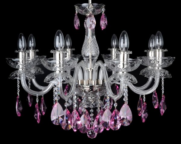 DBK GLASS 8 Arms Crystal chandelier with smooth glass arms & Cut violet fuchsia almonds 2050-8-NKmg