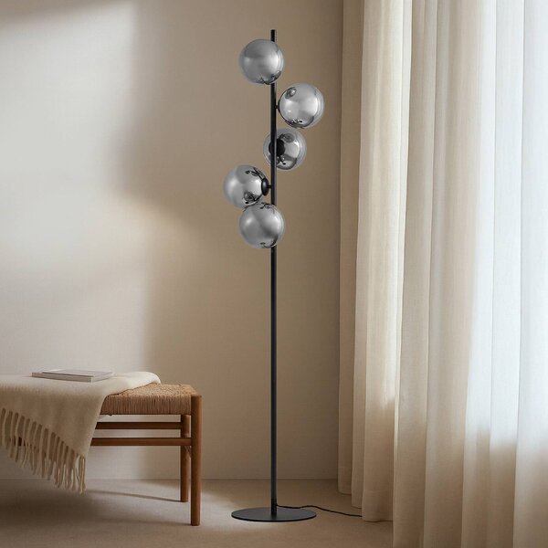 Lindby stojací lampa Orbelia, černá, 5 žárovek, sklo, Černá, Obývací pokoj / jídelna, Sklo, Moderní