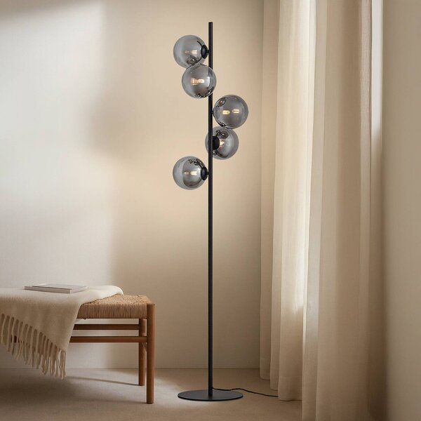 Lindby stojací lampa Orbelia, černá, 5 žárovek, sklo, Černá, Obývací pokoj / jídelna, Sklo, Moderní