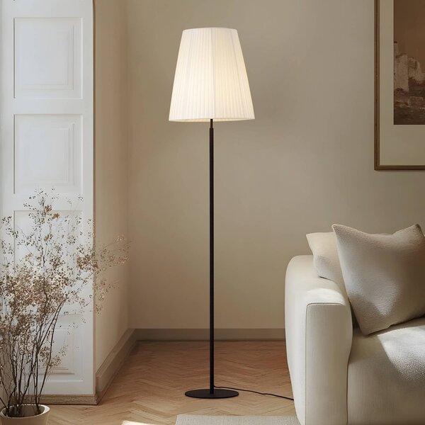 Lindby Stojací lampa Virelle, černá/bílá, textil, výška 170 cm, Bílá / opál, Obývací pokoj / jídelna, Textil / tkanina / hedvábí, Moderní