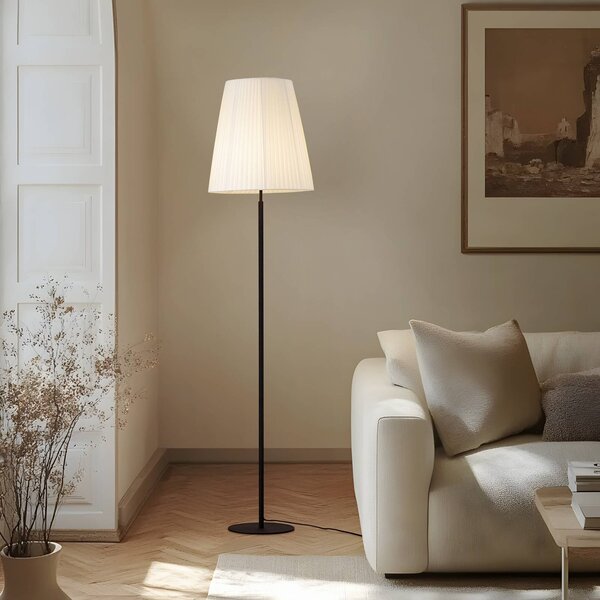 Lindby Stojací lampa Virelle, černá/bílá, textil, výška 170 cm, Bílá / opál, Obývací pokoj / jídelna, Textil / tkanina / hedvábí, Moderní