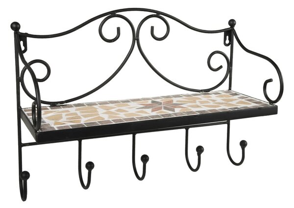 Černý kovový nástěnný věšák s poličkou 42 cm Almeria – Garden Pleasure