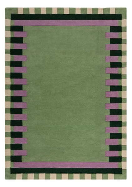 Zeleno-fialový ručně tkaný vlněný koberec 160x230 cm Kai Wool Border – Flair Rugs