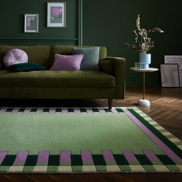 Zeleno-fialový ručně tkaný vlněný koberec 160x230 cm Kai Wool Border – Flair Rugs