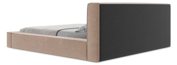 Světle růžová čalouněná dvoulůžková postel s úložným prostorem s roštem 180x200 cm Noho – Makamii
