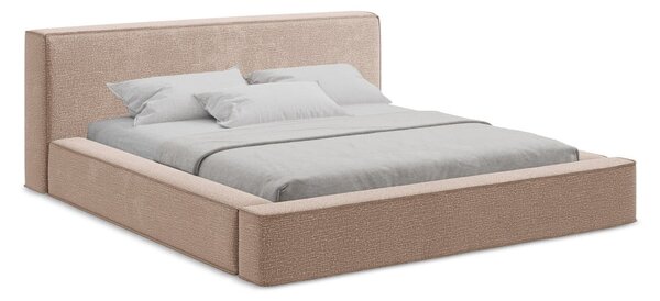 Světle růžová čalouněná dvoulůžková postel s úložným prostorem s roštem 180x200 cm Noho – Makamii