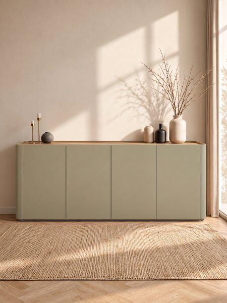 Komoda Elivo 200 cm čtyřdveřová - eukalyptus / dub baltic dune