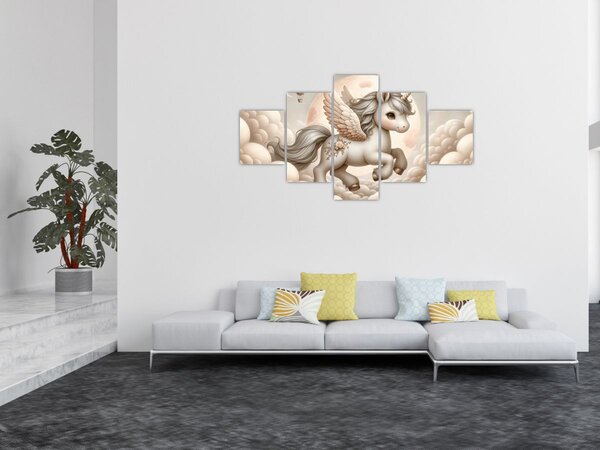 Obraz - Jednorožec v oblacích (125x70 cm)