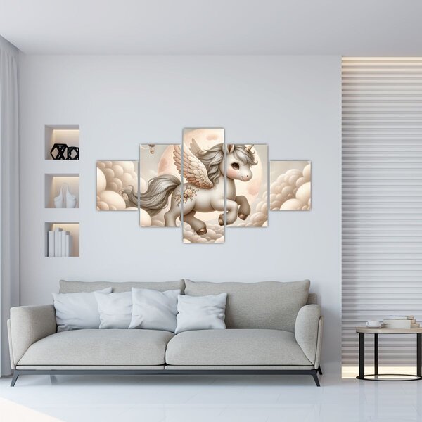 Obraz - Jednorožec v oblacích (125x70 cm)