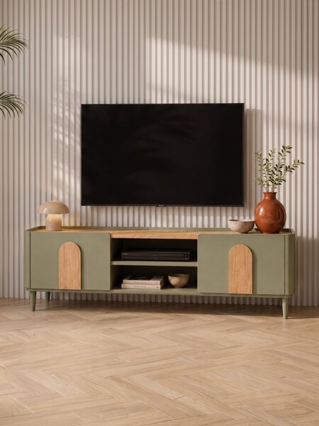 TV stolek Amilio 170 cm na nožkách - eukalyptus / dub baltic dune / úchytky dub přírodní