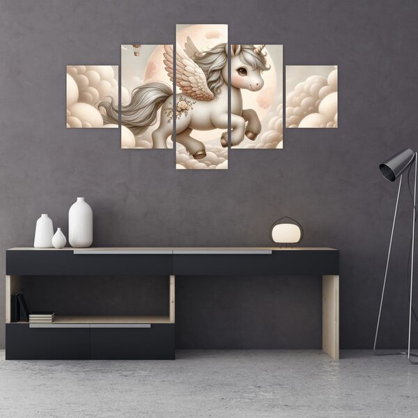 Obraz - Jednorožec v oblacích (125x70 cm)