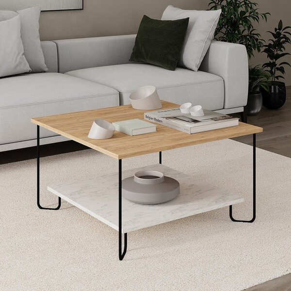 Konferenční stolek s deskou v dubovém dekoru v bílo-přírodní barvě 80x80 cm Tonka – Marckeric