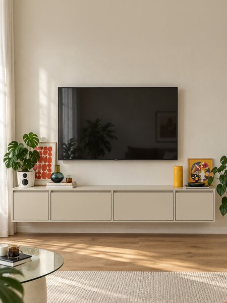 Závěsná čtyřdveřová TV skříňka Zolia 180 cm - kašmír