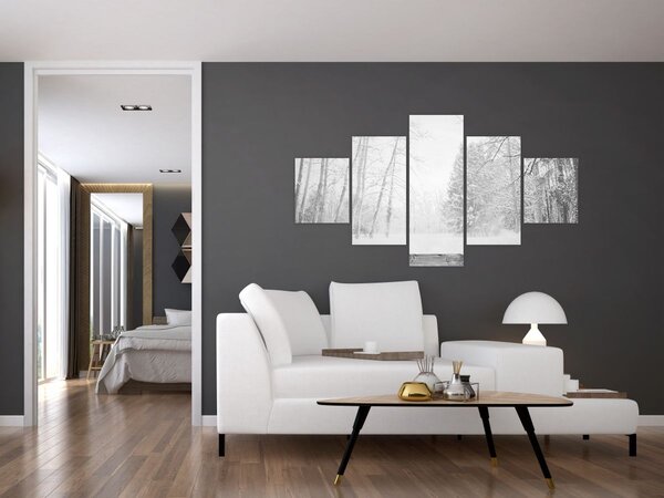 Obraz - Dřevěné molo v zimě (125x70 cm)
