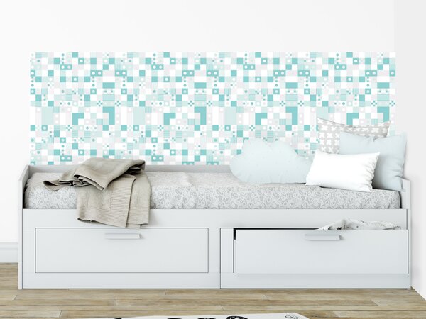 FUGU Pruh za postel - Broken tetris turquoise grey Varianta ochrany zdi: Delší strana postele 200x65 cm