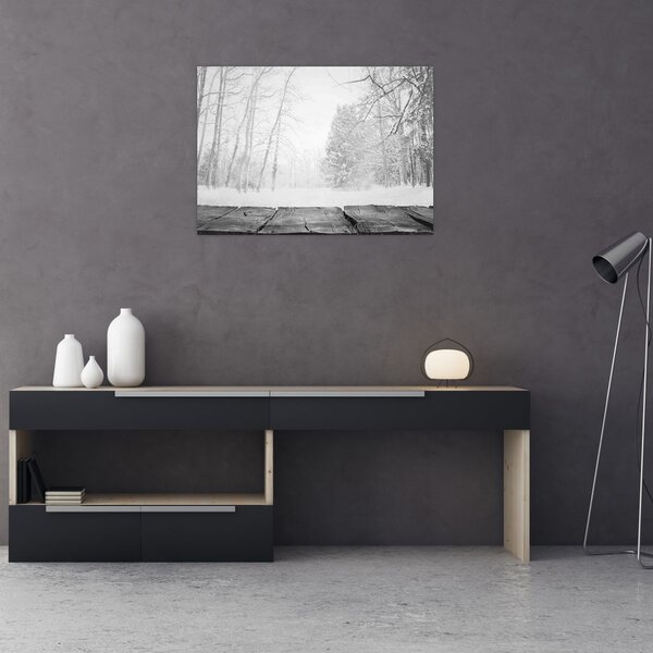 Obraz - Dřevěné molo v zimě (70x50 cm)