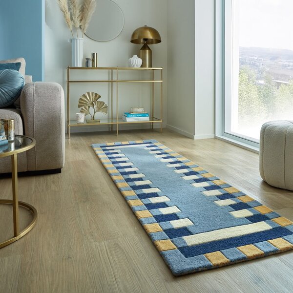 Modrý ručně tkaný vlněný běhoun 60x230 cm Kai Wool Border – Flair Rugs