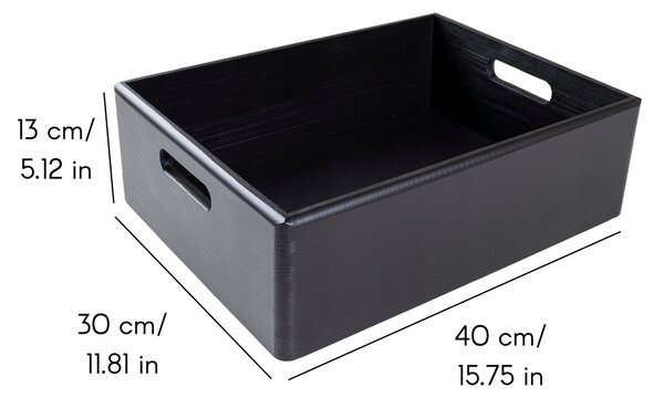 Dřevěná bedna krabička černá pro skladování a organizaci 40x30x13 cm