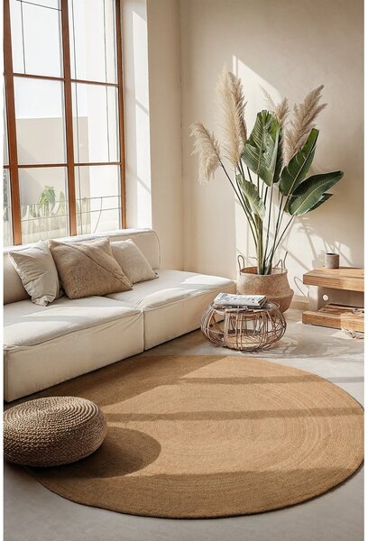 Oboustranný jutový kulatý koberec v přírodní barvě ø 140 cm Braided – Hanse Home