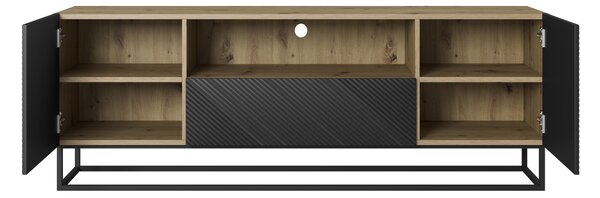 TV stolek Asha 167 cm se zásuvkou a kovovou konstrukcí - artisan / černý mat
