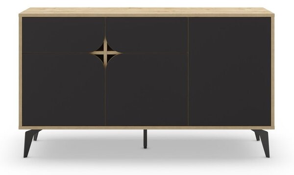 Nízká komoda v dekoru dubu v černo-přírodní barvě 140x79 cm Nola – Marckeric