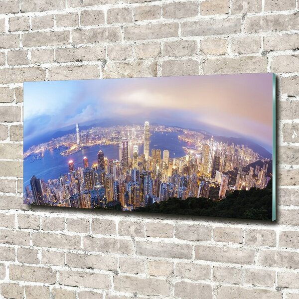 Foto obraz sklo tvrzené Hongkong panorama osh-89343951