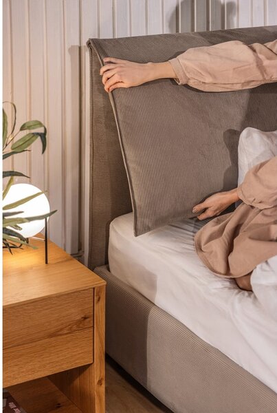 Čalouněná dvoulůžková postel taupe s úložným prostorem s roštem 160x200 cm Thessa Pillow – Bonami Selection