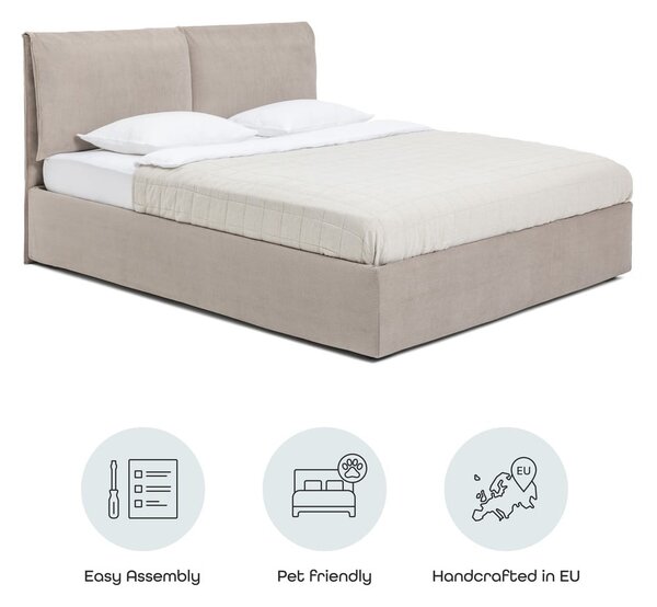 Čalouněná dvoulůžková postel taupe s úložným prostorem s roštem 160x200 cm Thessa Pillow – Bonami Selection