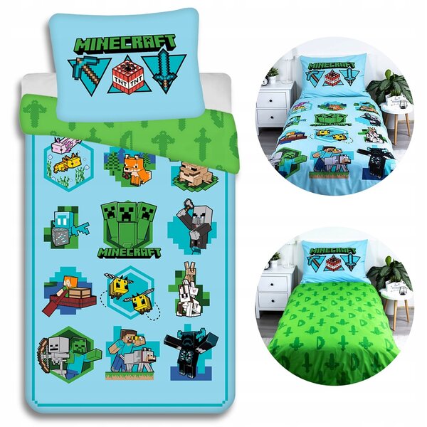 Minecraft Sada povlečení na zip, bavlněná, 140 x 200 cm, Oeko-Tex