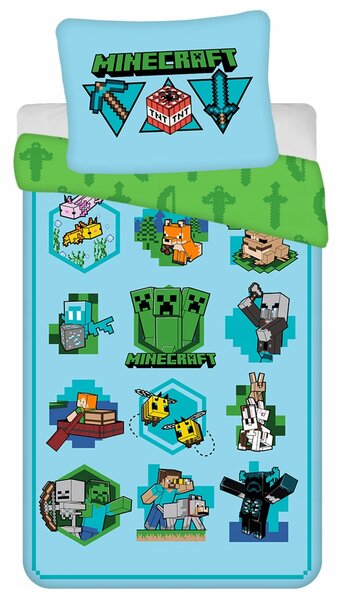 Minecraft Sada povlečení na zip, bavlněná, 140 x 200 cm, Oeko-Tex