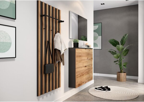 Výklopný závěsný botník v dekoru dubu v antracitovo-přírodní barvě 100x85x19 cm Renell – Germania