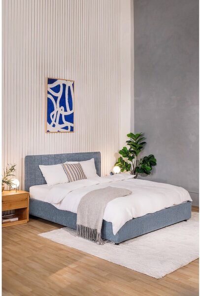 Modrá čalouněná dvoulůžková postel s úložným prostorem s roštem 160x200 cm Myra Slim Line – Bonami Selection