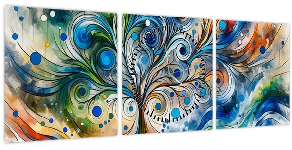 Obraz - Barevný energický strom (s hodinami) (90x30 cm)