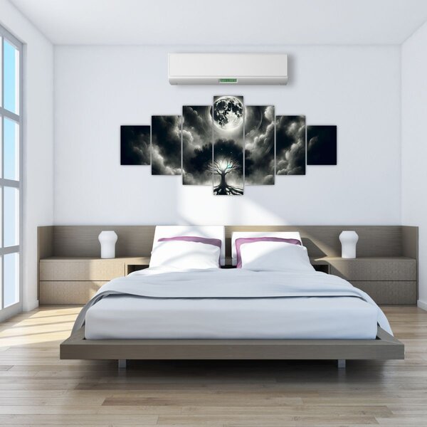 Obraz - Černobílý strom v úplňku (210x100 cm)