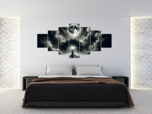 Obraz - Černobílý strom v úplňku (210x100 cm)